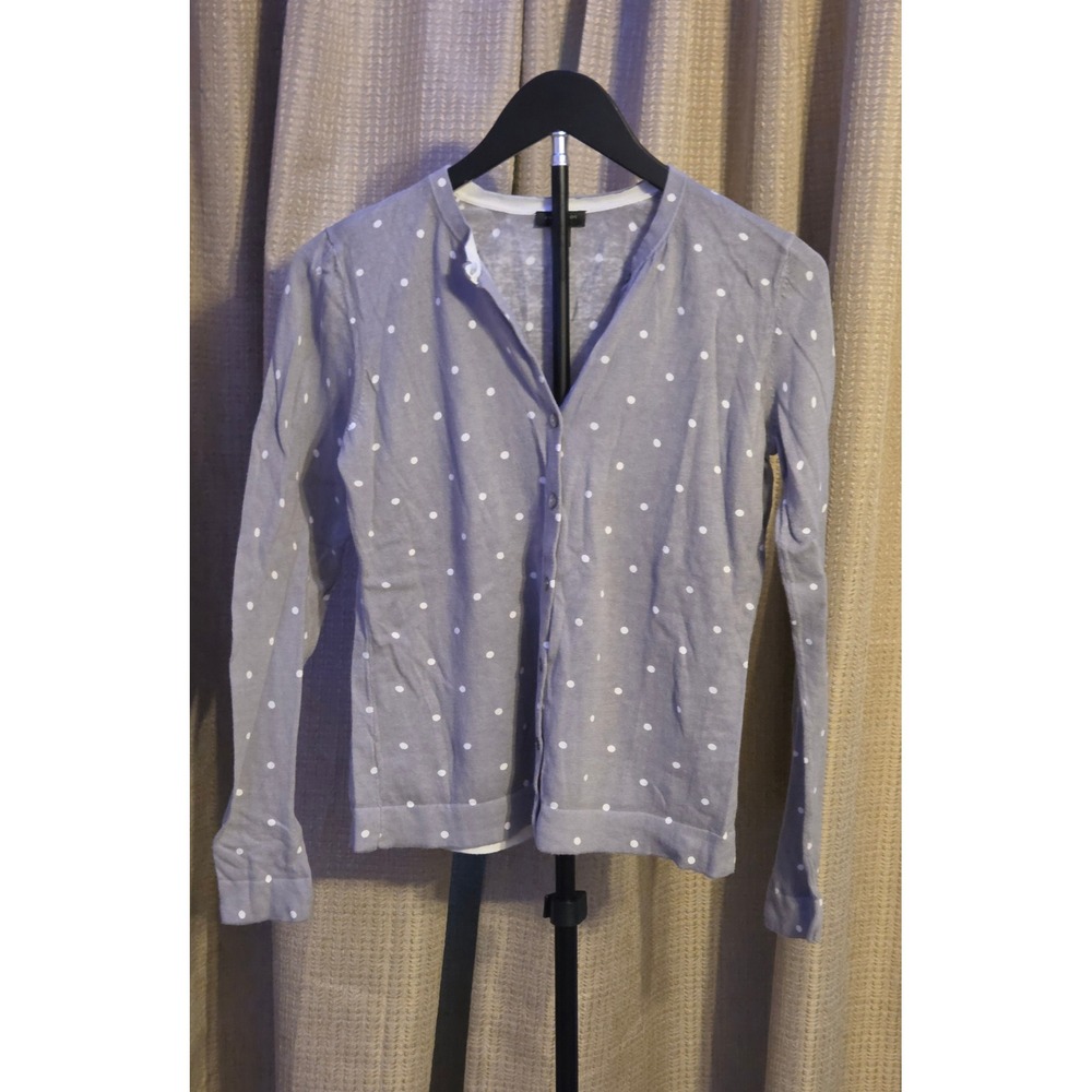 Ann Taylor Long Sleeve Button Front Polka Dot Cardigan Women's Size Medium Gray